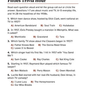 1950s Large Print Activity Packet for Seniors, Fifties Trivia & Puzzles, Memory Care Reminiscence image 5