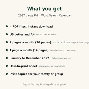 Printable 2027 Calendar, Large Print, Word Search Every Month image 5