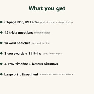 Born in 1947 Puzzle Book, 80th Birthday Gift, Large Print Trivia image 6