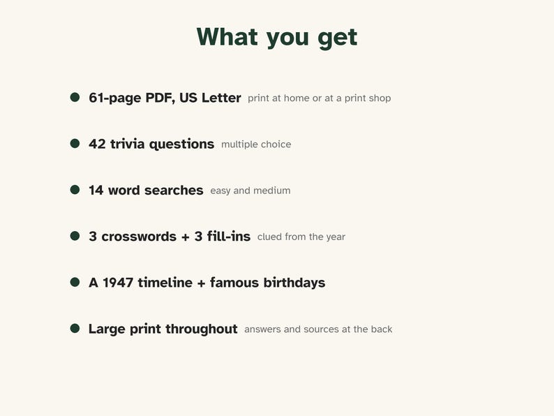 Born in 1947 Puzzle Book, 80th Birthday Gift, Large Print Trivia image 6