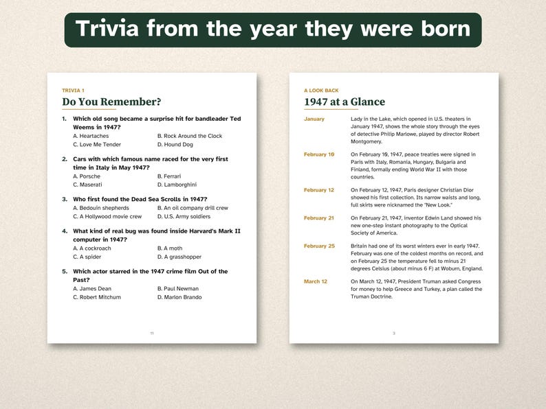 Born in 1947 Puzzle Book, 80th Birthday Gift, Large Print Trivia image 2
