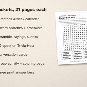 Winter Large Print Activity Packets for Seniors, January February March Bundle, Puzzles & Trivia image 2