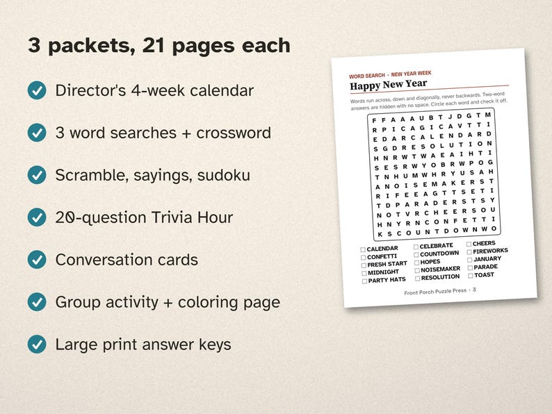 Winter Large Print Activity Packets for Seniors, January February March Bundle, Puzzles & Trivia image 2