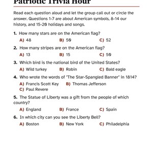 Patriottische activiteiten voor senioren, activiteitenpakket in grote letters, Amerika-weetjes en -puzzels, geheugenverzorging afbeelding 5