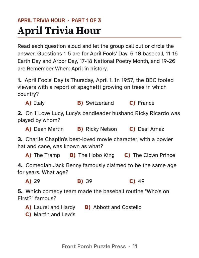 April Large Print Activity Packet for Seniors, Earth Day & Spring Puzzles and Trivia image 5