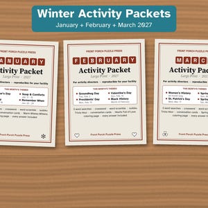 Winter Large Print Activity Packets for Seniors, January February March Bundle, Puzzles & Trivia image 1