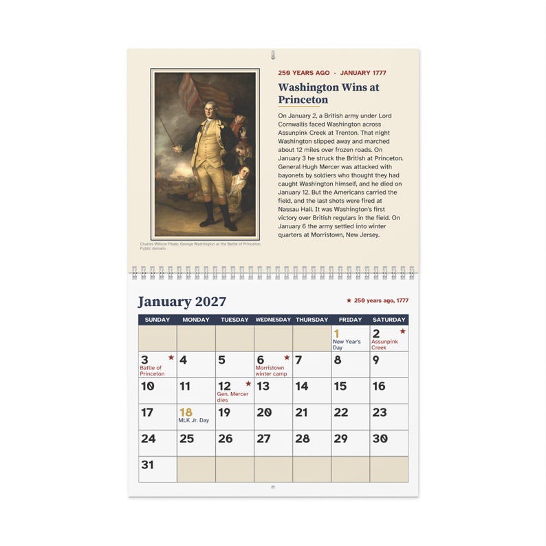 250 Years Ago 2027 Wall Calendar, American Revolution 1777, Large Print image 2