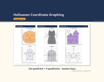 Halloween Coordinate Graphing Mystery Pictures, Grades 5-6 Math Worksheets