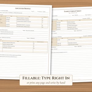 Genealogy Research Binder Printable, Fillable Family History Forms, US Census Forms 1790-1950, Family Group Sheet, Pedigree Chart imagen 3