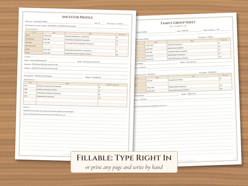 Genealogy Research Binder Printable, Fillable Family History Forms, US Census Forms 1790-1950, Family Group Sheet, Pedigree Chart imagen 3