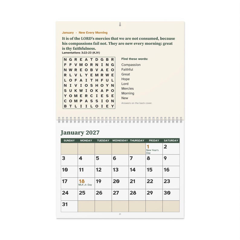 Large Print 2027 Scripture Wall Calendar, KJV Bible Verse and Word Search afbeelding 2