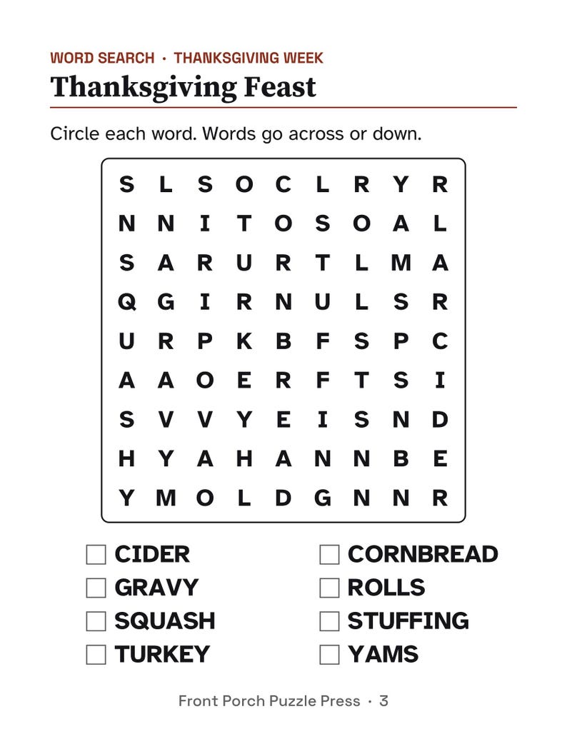 Easy November Activity Packet for Memory Care, Large Print Dementia Activities, Thanksgiving & Veterans Day Puzzles PDF image 2