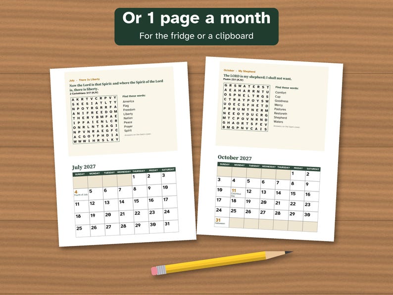 Printable 2027 Bible Verse Calendar, Large Print, KJV Word Search image 3