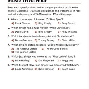 Music Trivia for Seniors, Large Print Activity Packet, Oldies Sing Along & Puzzles, Memory Care image 5
