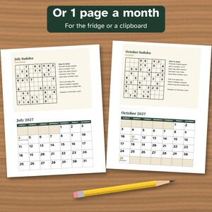 Printable 2027 Calendar, Large Print, Easy Sudoku Every Month image 3