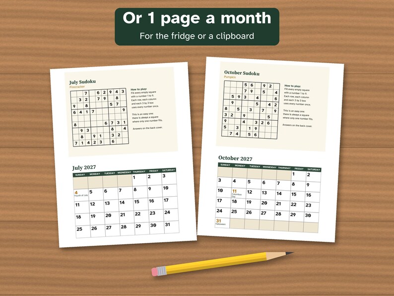 Printable 2027 Calendar, Large Print, Easy Sudoku Every Month image 3