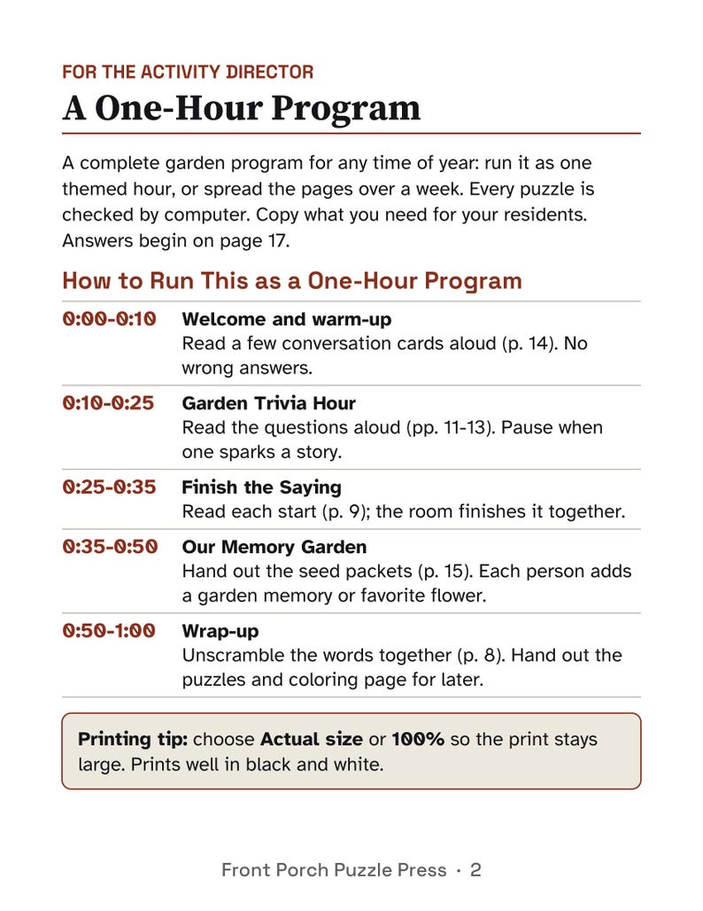 Gardening Activities for Seniors, Large Print Activity Packet, Garden Trivia & Puzzles, Memory Care image 2