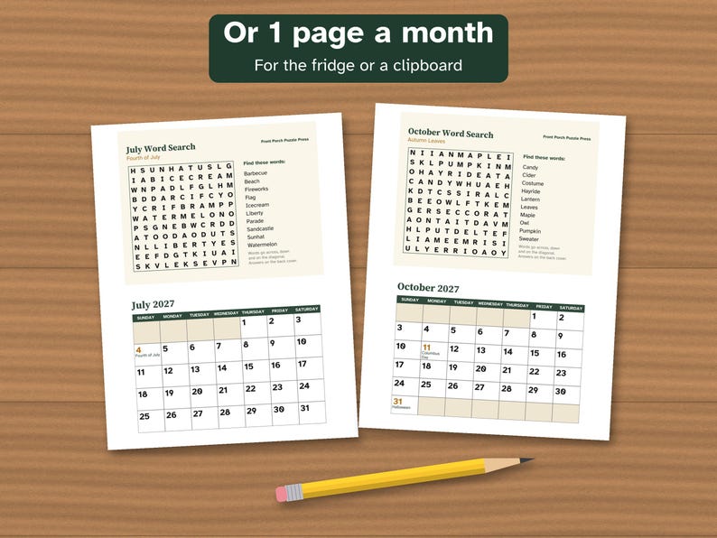 Printable 2027 Calendar, Large Print, Word Search Every Month image 3