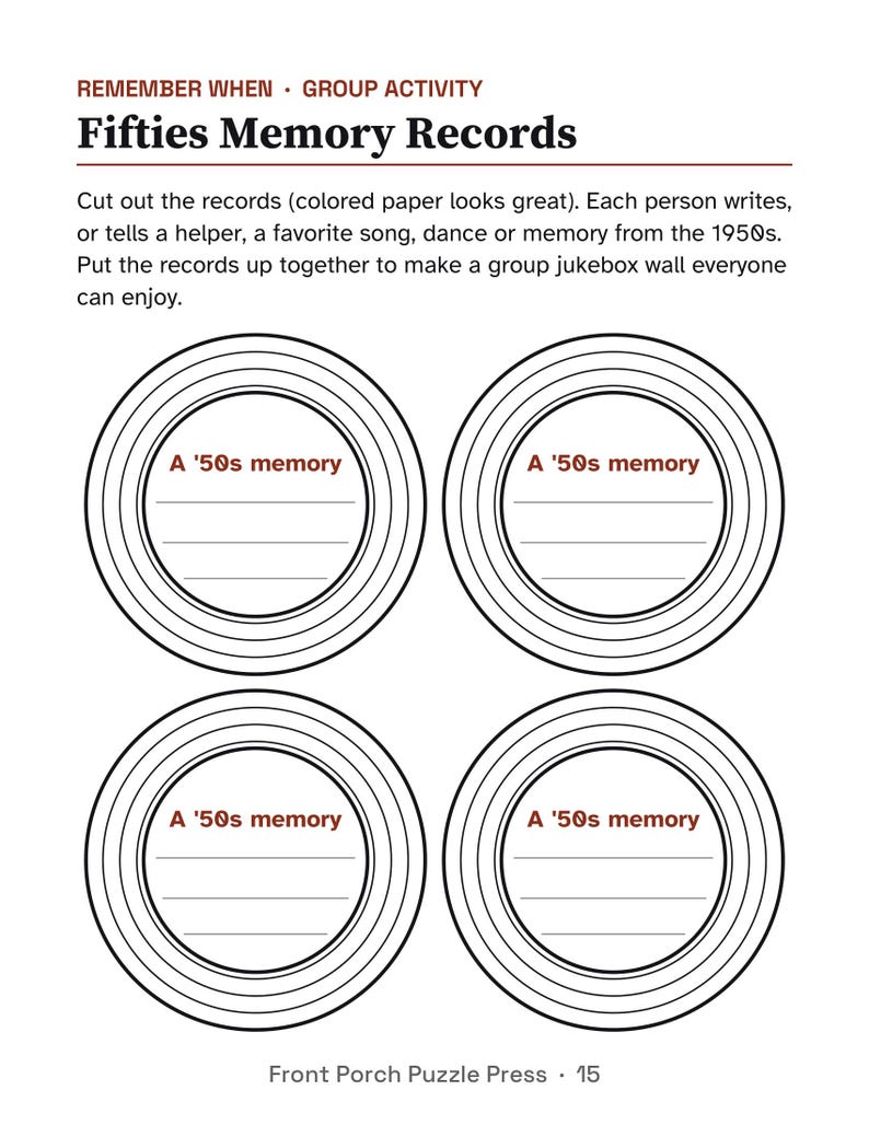 1950s Large Print Activity Packet for Seniors, Fifties Trivia & Puzzles, Memory Care Reminiscence image 6