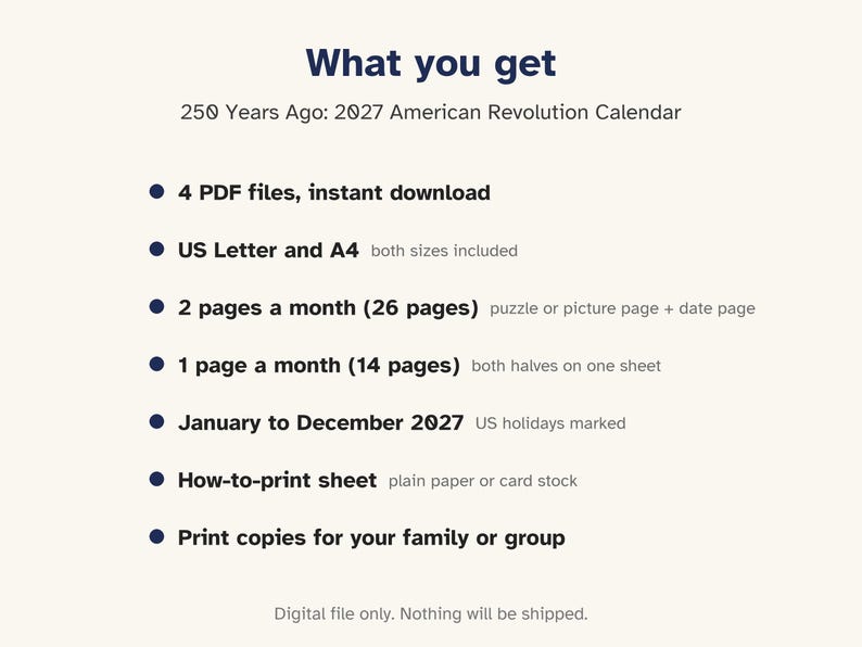 Printable 2027 Calendar, 250 Years Ago, American Revolution 1777 image 5