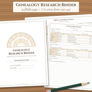 Genealogy Research Binder Printable, Fillable Family History Forms, US Census Forms 1790-1950, Family Group Sheet, Pedigree Chart