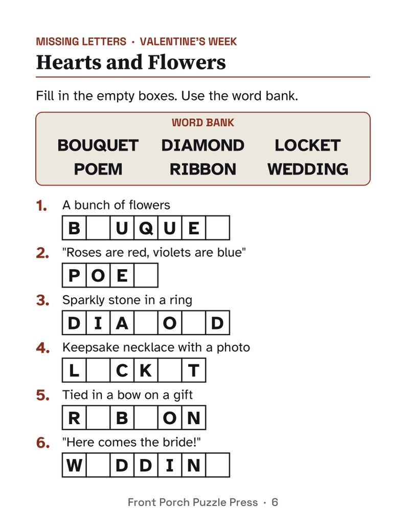 Easy February Activity Packet for Memory Care, Large Print Dementia Activities, Valentine's Day & Presidents' Day PDF image 3