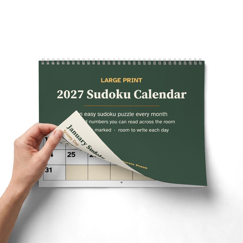 Large Print 2027 Sudoku Wall Calendar, Easy Puzzle Every Month image 4