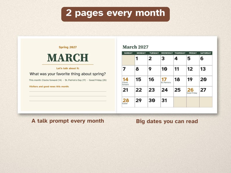 Printable 2027 Calendar for Dementia, Large Print, Memory Care image 2