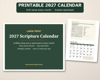 Printable 2027 Bible Verse Calendar, Large Print, KJV Word Search