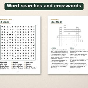 50th Birthday Gift, Born in 1977 Nostalgia Trivia Book, Large Print Puzzles image 3