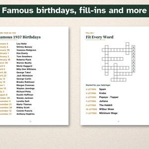 90th Birthday Gift, Born in 1937 Nostalgia Trivia Book, Large Print Puzzles image 4