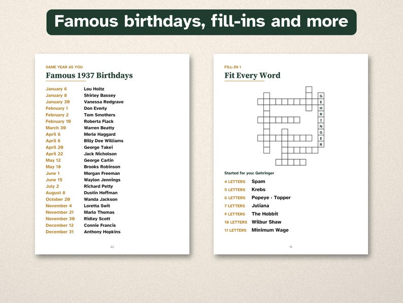 90th Birthday Gift, Born in 1937 Nostalgia Trivia Book, Large Print Puzzles image 4