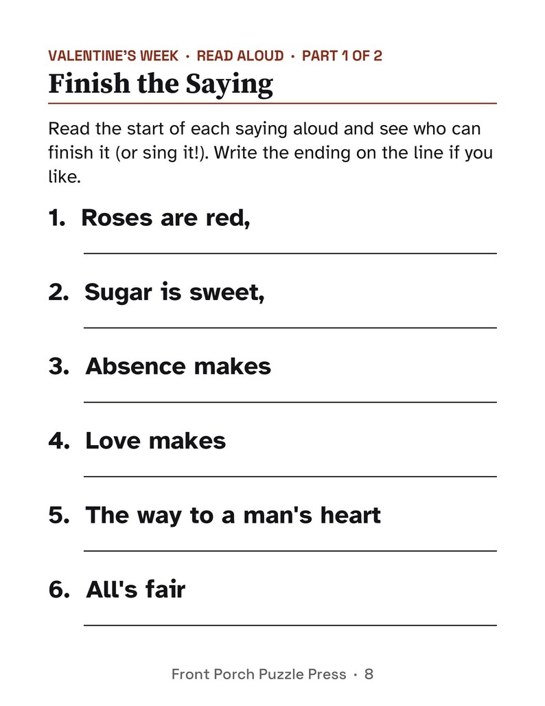 Easy February Activity Packet for Memory Care, Large Print Dementia Activities, Valentine's Day & Presidents' Day PDF image 5
