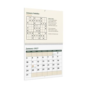 Large Print 2027 Sudoku Wall Calendar, Easy Puzzle Every Month image 3