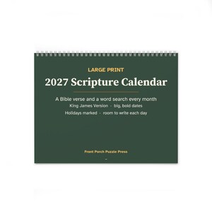 Large Print 2027 Scripture Wall Calendar, KJV Bible Verse and Word Search