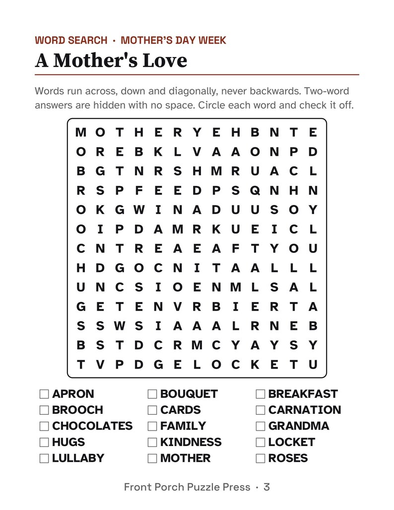 Paquete de actividades en letra grande para personas mayores, rompecabezas y trivias para el Día de la Madre y el Día de los Caídos. imagen 3