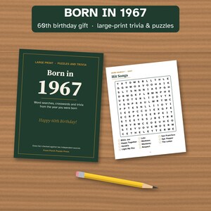 Regalo de 60 cumpleaños, Libro de curiosidades nostálgicas para nacidos en 1967, Rompecabezas con letra grande imagen 1