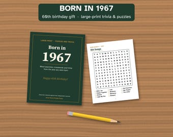 60th Birthday Gift, Born in 1967 Nostalgia Trivia Book, Large Print Puzzles