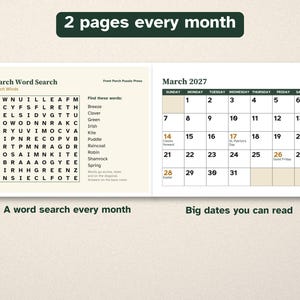 Printable 2027 Calendar, Large Print, Word Search Every Month image 2
