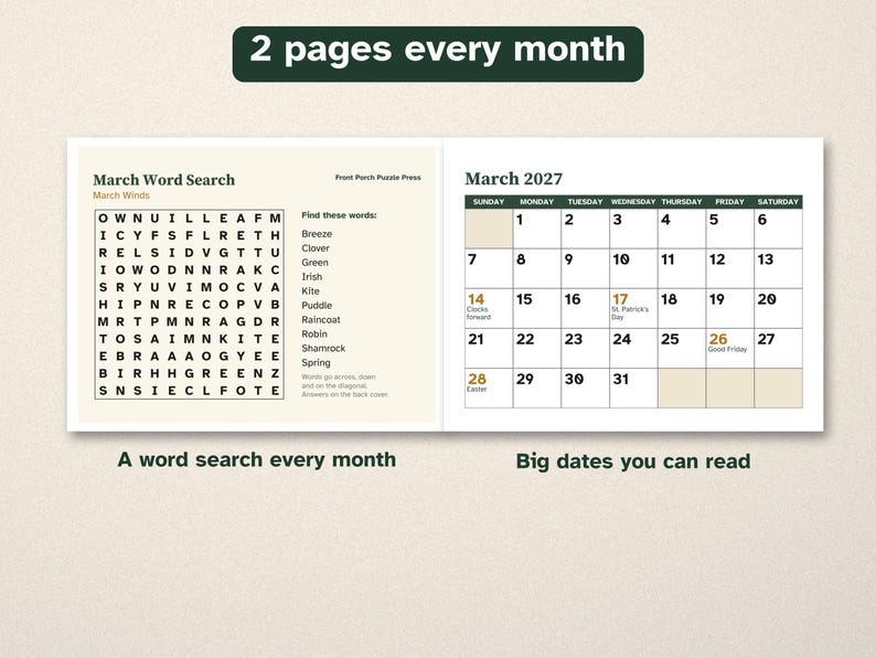 Printable 2027 Calendar, Large Print, Word Search Every Month image 2