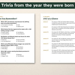 70th Birthday Gift, Born in 1957 Nostalgia Trivia Book, Large Print Puzzles image 2