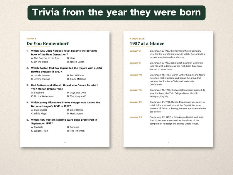70th Birthday Gift, Born in 1957 Nostalgia Trivia Book, Large Print Puzzles image 2