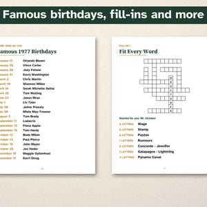 50th Birthday Gift, Born in 1977 Nostalgia Trivia Book, Large Print Puzzles image 4