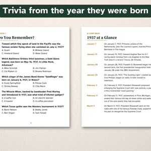 90th Birthday Gift, Born in 1937 Nostalgia Trivia Book, Large Print Puzzles image 2