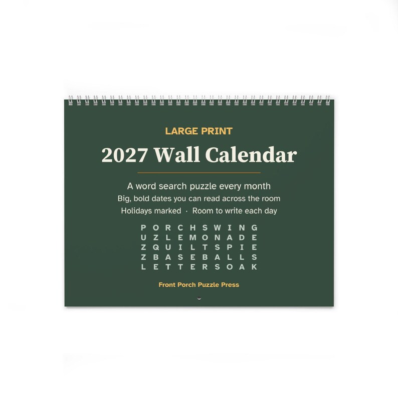 Large Print 2027 Wall Calendar with Word Search Puzzles image 1