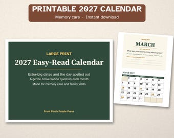 Printable 2027 Calendar for Dementia, Large Print, Memory Care
