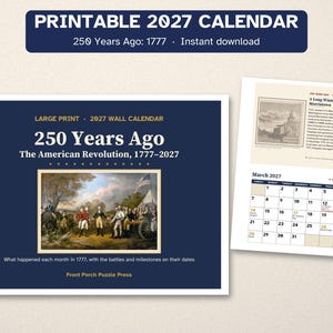 Printable 2027 Calendar, 250 Years Ago, American Revolution 1777
