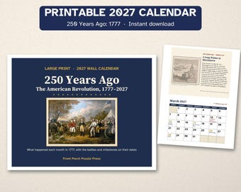 Printable 2027 Calendar, 250 Years Ago, American Revolution 1777