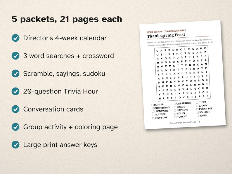 5 Months of Large Print Activity Packets for Seniors, November to March Bundle, Activity Director Puzzles image 2