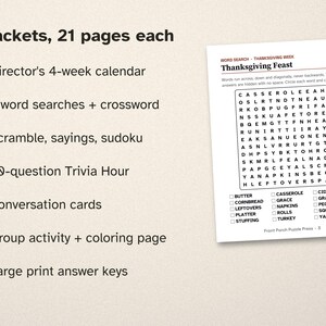 Holiday Large Print Activity Packets for Seniors, November and December Bundle, Thanksgiving & Christmas image 2